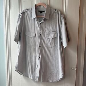 French Connection Button Up Shirt Mens XL White Short Sleeve Cotton Pockets